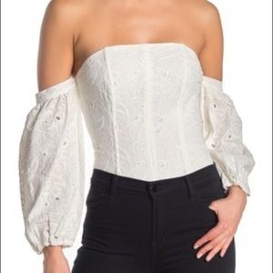 Off-the-Shoulder Eyelet Lace Bodysuit